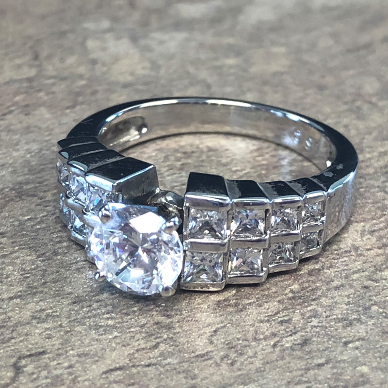 14K White Gold Modern Double Row Engagement Ring